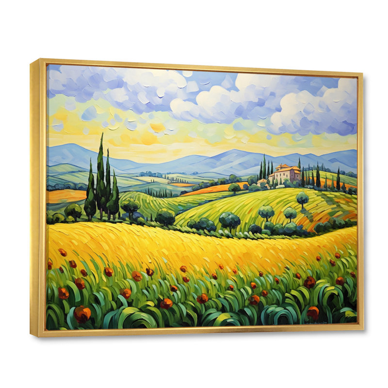 Vangogh Rolling Hills II - Vangogh, art encadré, H 30 po x l 40 po x P 1,5 po, Cadre flottant doré