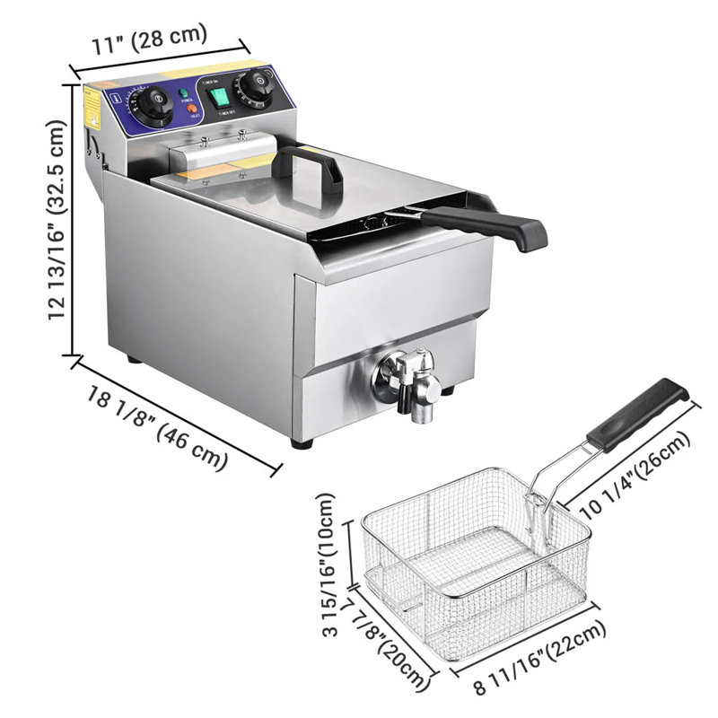 Friteuse électrique avec drain de 10 L en acier inoxydable Yescom
