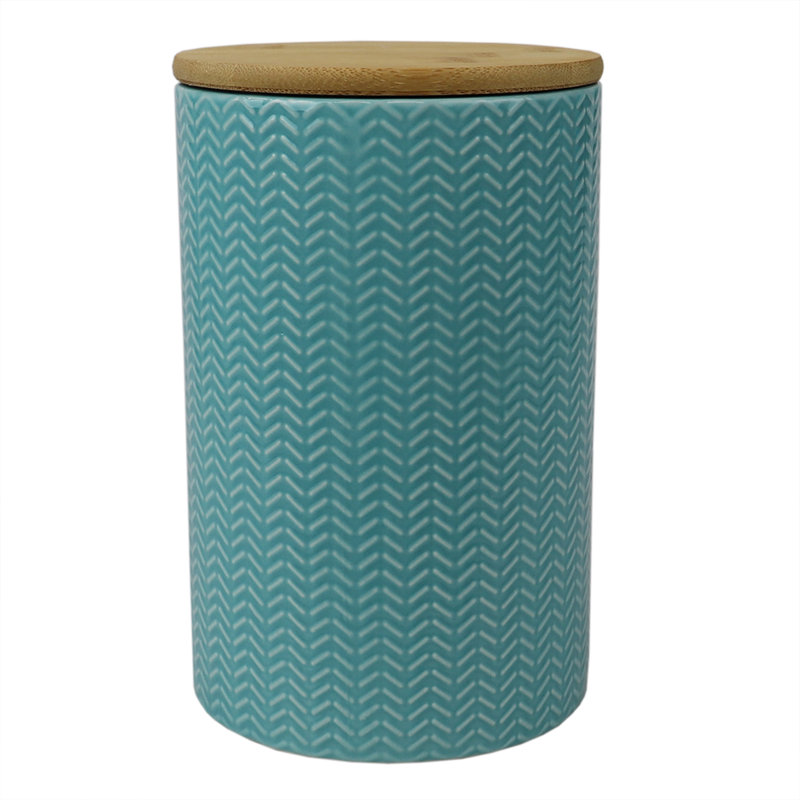 Ceramic / Porcelain Jar, 7.75" H x 5" W x 5" D, Turquoise/Brown