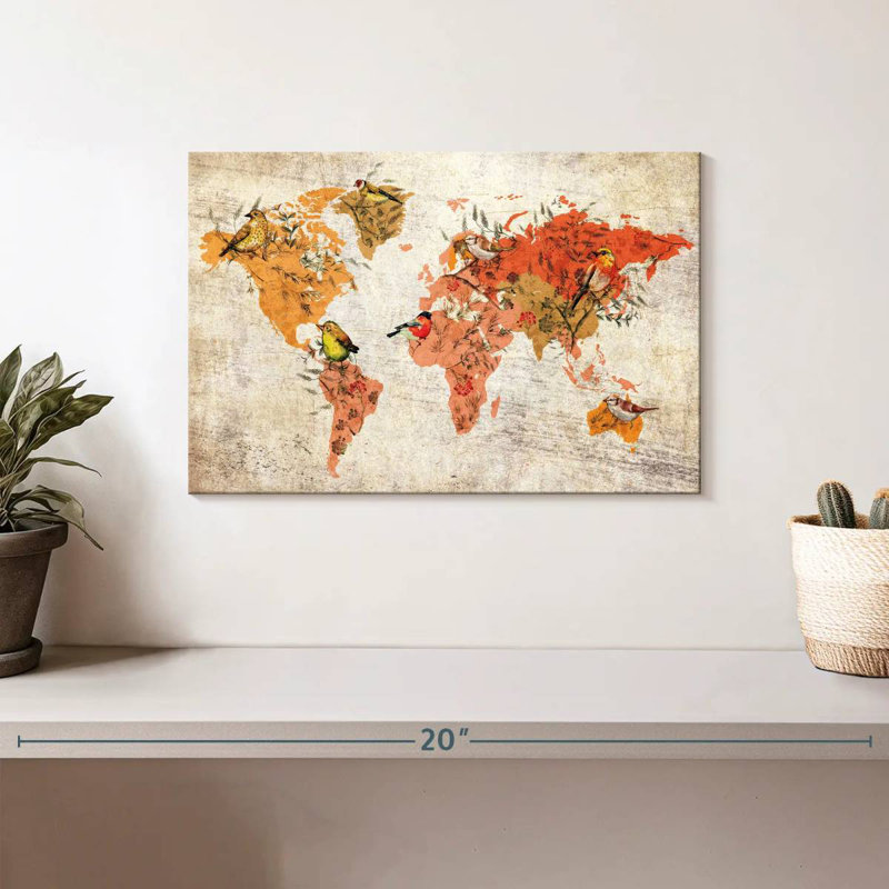 Carte du monde des oiseaux d'automne Aliaz, H 8 po x l 12 po