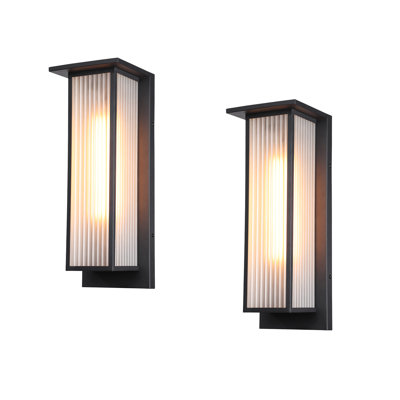Outdoor Glass Wall Sconce, 20 Inch Extra Large Modern Asian Style Wall Lights, E26 Base, Black