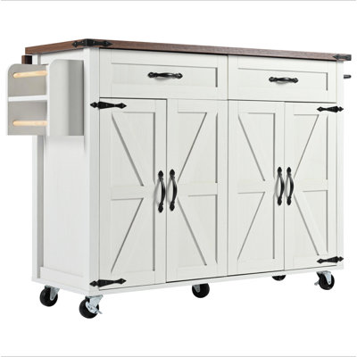 53.5''Farmhouse Kitchen Island With Power Outlet, Kitchen Storage Island With Drop Leaf, Spice Rack And Drawer, Rolling Kitchen Cart On Wheels, For Home, Kitchen And Dining Room