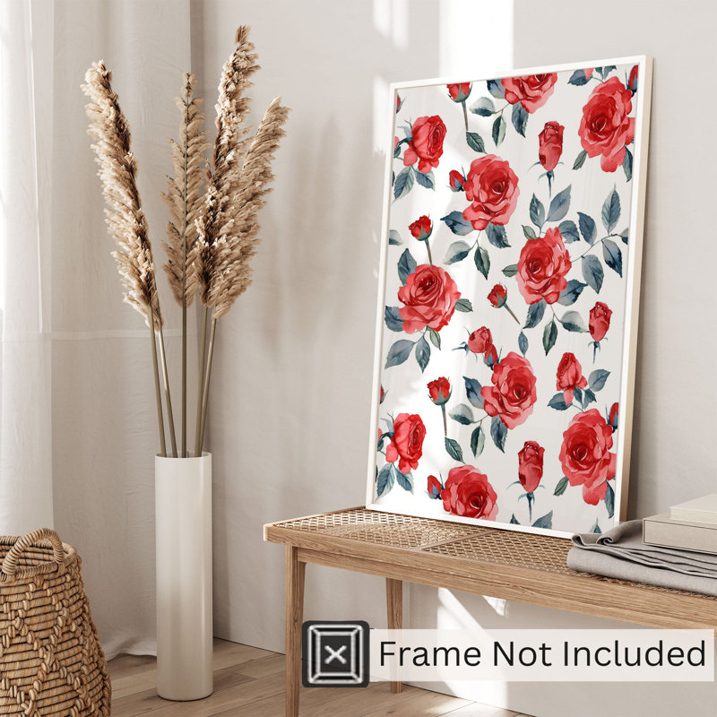 «Floral Red Roses V», reproduction d'art sans cadre, H 14 po x l 11 po