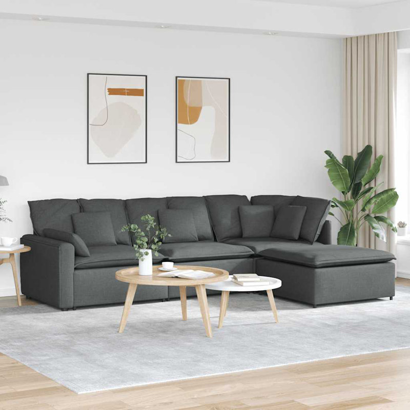  Canapé modulaire avec repose-pieds et coussins en tissu gris foncé, H 25,2 po x l 122,8 po x P 80,7 po