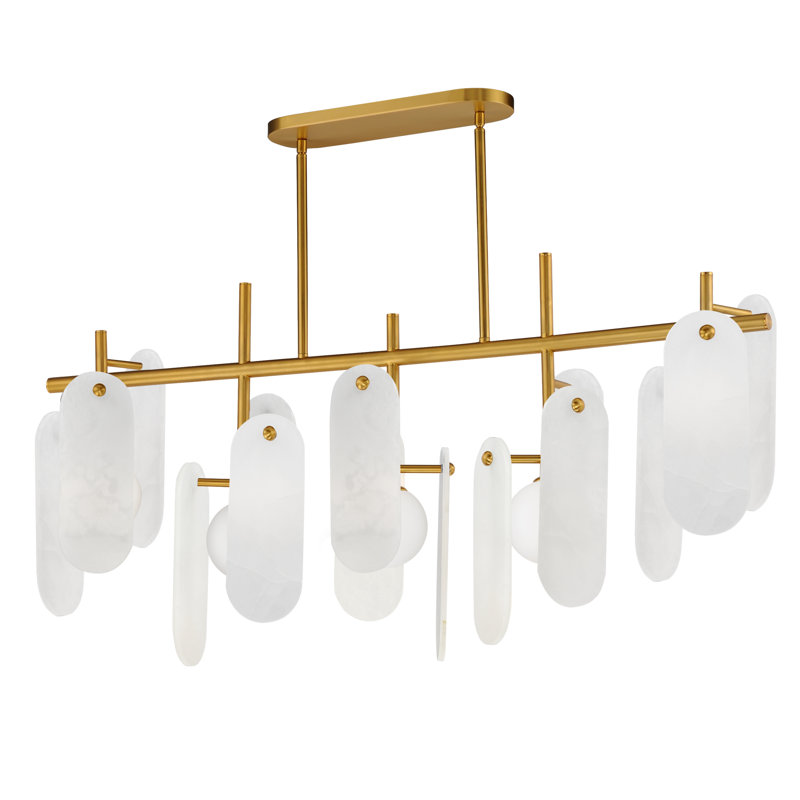5 - Light LED Pendant, Rose Jade, Natural Aged Brass