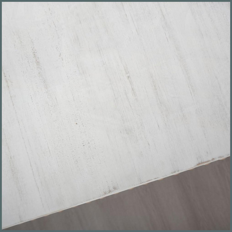 Washed White 59in Coffee Table with Curved Beaded Design, Space-Saving for Entryway, Living Room &amp; Hallway, White