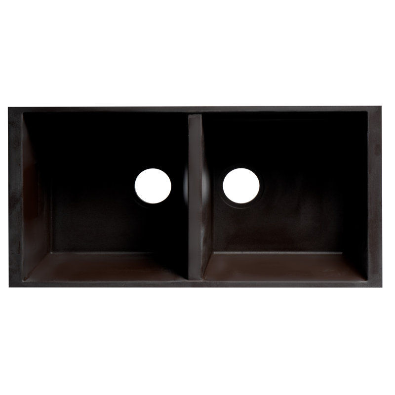 Chocolate Granite Double Bowl Undermount Kitchen Sink, 34"