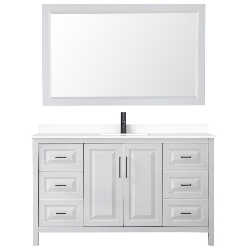 Daria 60 in. with Mirror Vanity, White Carrara Marble, White, Matte Black