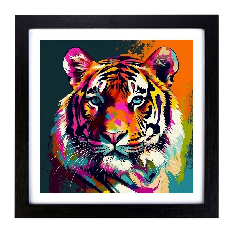 Tiger Pop Art - Single Picture Frame Print on Wood, Black