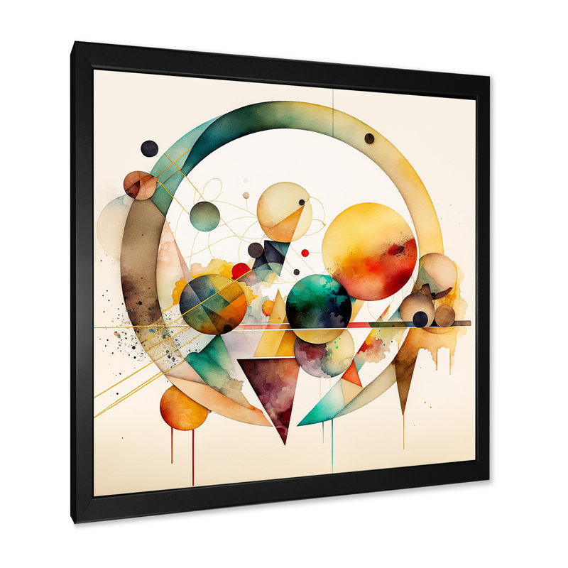 Art géométrique multicolore aquarelle IV - peinture sur toile, Impression noire sur toile encadrée