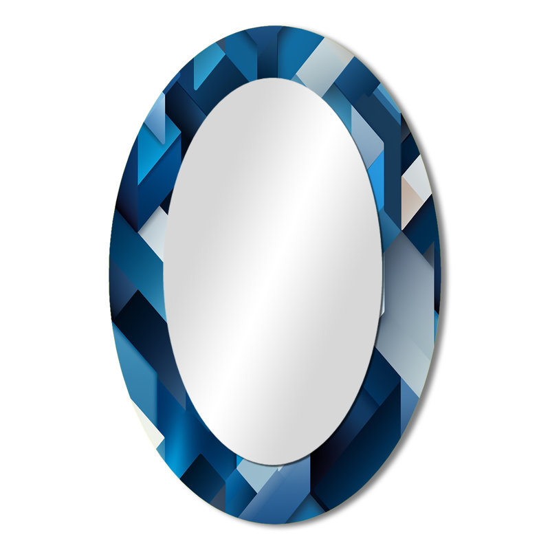 «Roelfine Minimalist White and Blue Polygons Geometric» - miroir mural géométrique, miroir décoratif moderne, impression d'art en métal