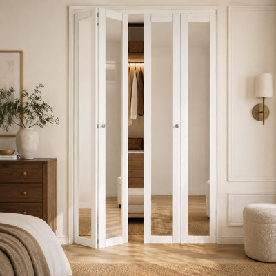 72" x 96" White Full Lite Mirrored Double Bi-Fold Door With Installation Hardware Kit