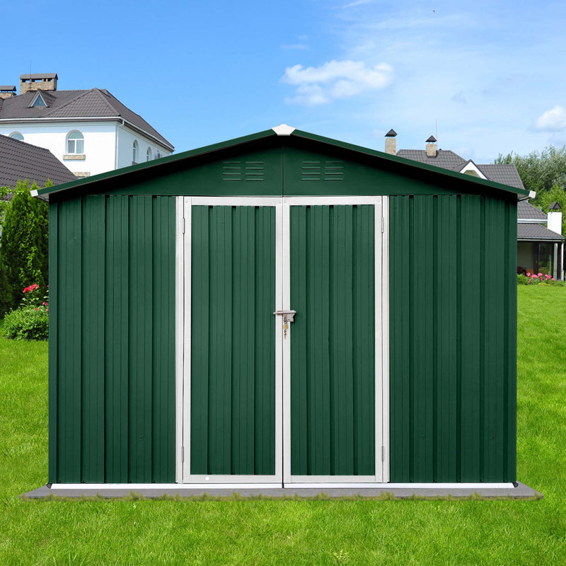 Metal garden sheds 10ft×8ft outdoor storage sheds, White, 75.2" H x 100" W x 120" D