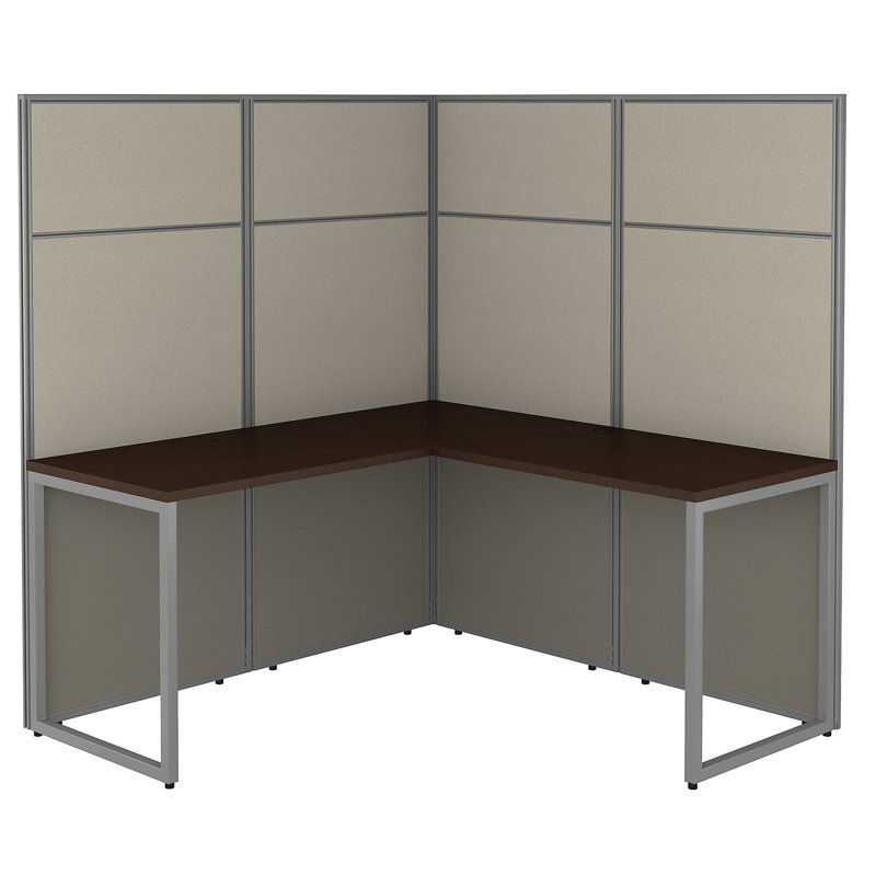 Easy Office L-Shaped Desk Workstation with Panels Cubicle - Reversible, Mocha Cherry