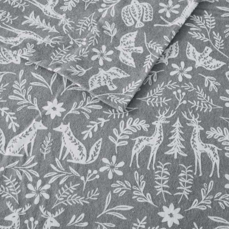 Ensemble de draps 4 pièces - Imprimé faune de sauge d'hiver, 100% flanelle de coton, dimensions luxueuses surdimensionnées jusqu'à une hauteur de matelas de 18 po, douceur supérieure, drap-housse élastique, pré-rétréci
