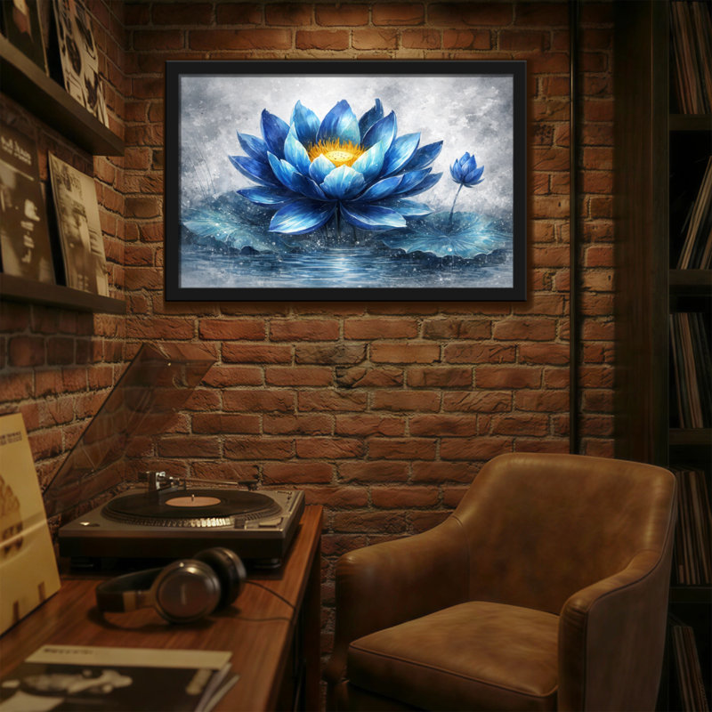 Plantes et fleurs, fleur de lotus bleue, art de la réflexion de l'eau, H 12 po x l 18 po