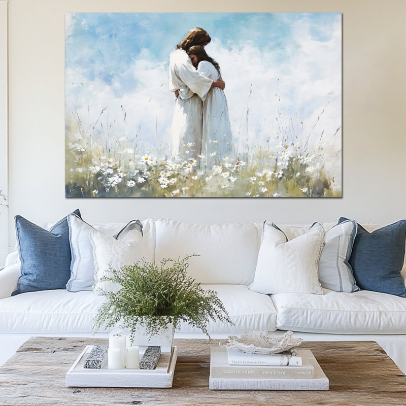  «Jesus Spring», reproduction murale sur toile, impressions de peinture de Jésus, œuvre d'art floral chrétien, art floral inspiré de paysage pour chambre à coucher salon 24 po x 32 po