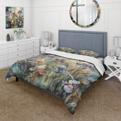 Purple Green Wild Iri S I BeddingMicrofiber / Polyester Duvet Cover Set