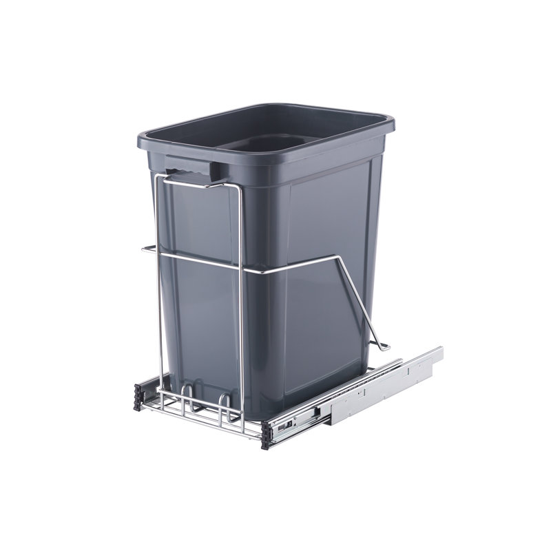 Black Plastic Pull-Out Trash Can with Metal Frame