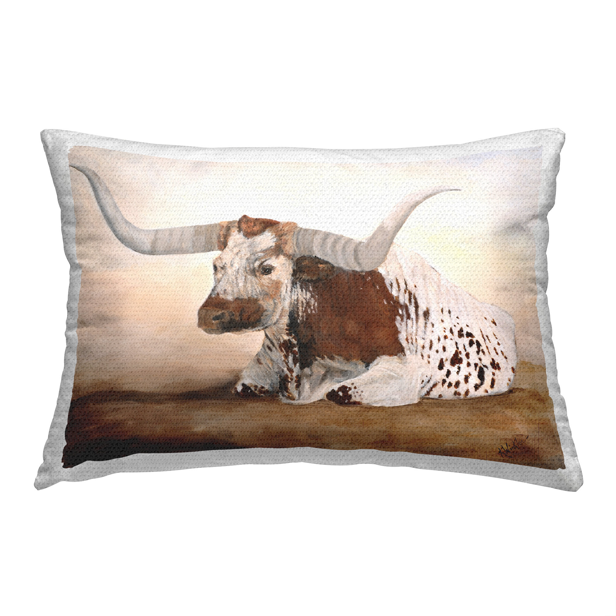 Stupell Industries Farmhouse Longhorn Portrait Outdoor Printed Pillow ...