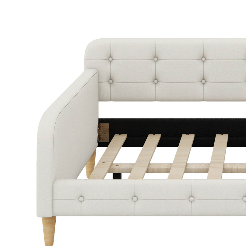 Queen Size Upholstered Daybed With 4 Support Legs, Beige