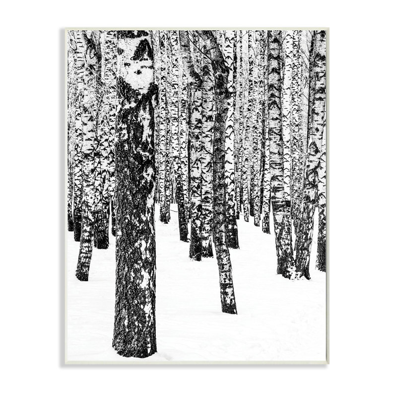 «Minimal Snowy Woods Landscape» en noir et blanc par Design Fabrikken - impression, Plaque murale, H 19 po x l 13 po