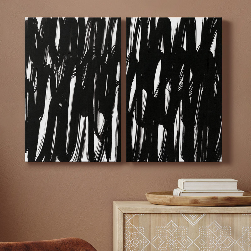 Encre griffonnée I - Toile tendue avec châssis de qualité supérieure - prête à être accrochée, H 27 po x l 32 po x P 1 po