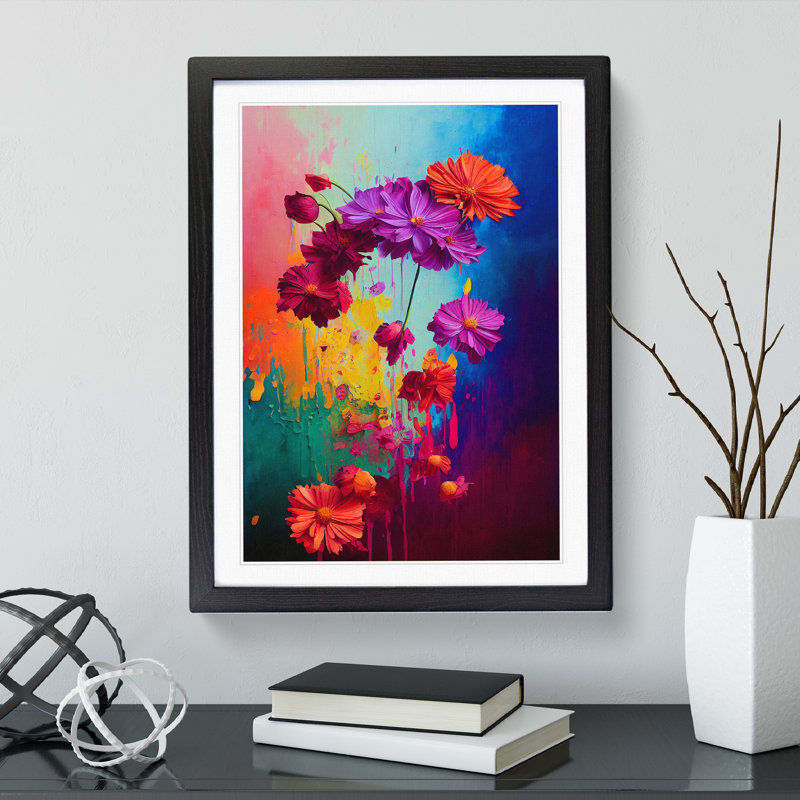 Paint Drips Flowers No.4 Abstract - Framed Print, Black, 64cm H x 46cm W x 2cm D