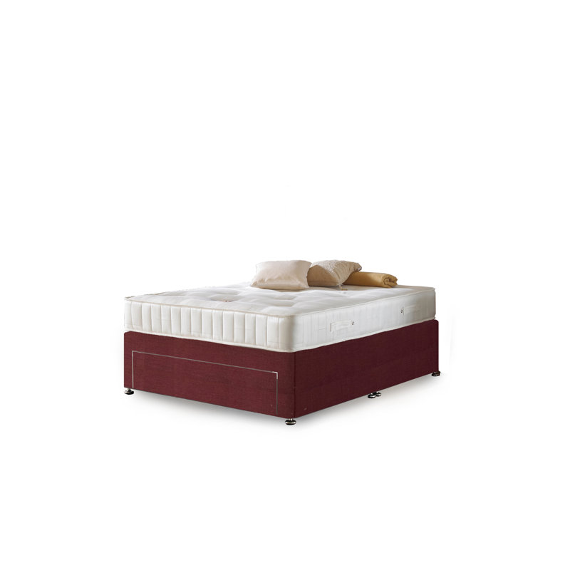Asia Upholstered Divan Bed with Mattress, Small Double, Plum Linen, End Drawer