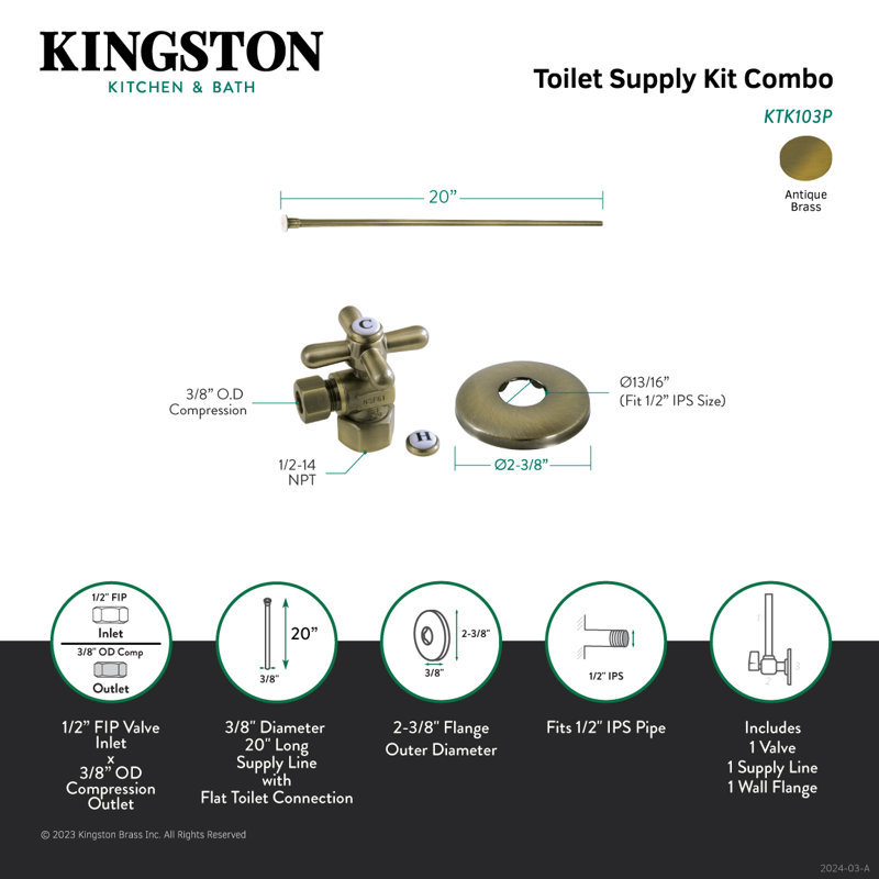 Trousse de montage en surface pour toilette de l 0,38 po x H 20 po Trimscape, Laiton rétro