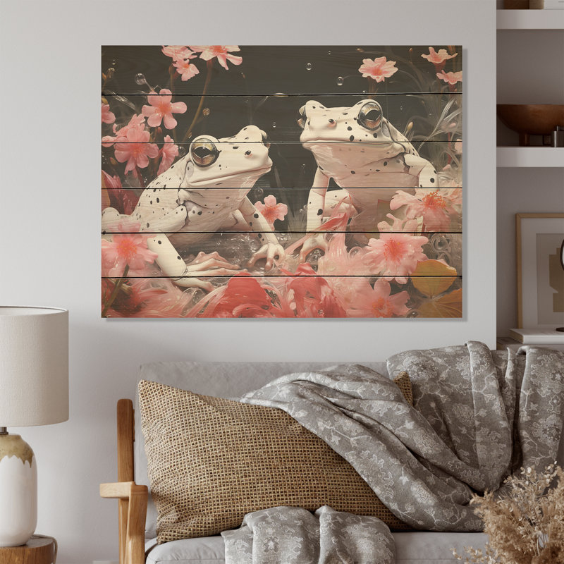 Minimalisme, grenouilles crapauds I - grenouilles et crapauds, art mural sur bois de pin naturel, H 30 po x l 40 po