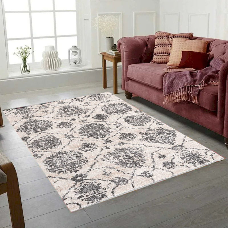 Bisera Black And White Patterned Shag Rug, Rectangle 2' x 3'