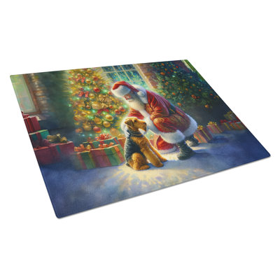 Planche à découper en verre Airedale Terrier and Santa Claus
