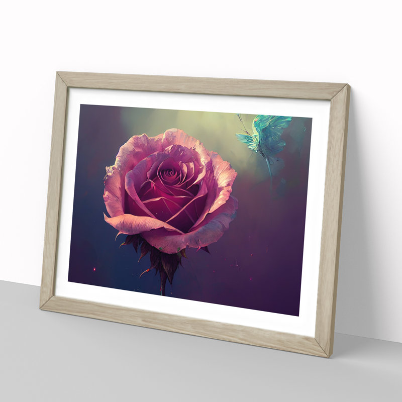 Euphoric Rose Flower - Framed Print, 46cm H x 64cm W x 2cm D, Oak