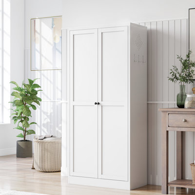 Armoire de cuisine en métal blanc de 61 po, 4 tablettes, capacité de 110 lb, 30 minutes d'assemblage, finition sécuritaire pour la famille, fermeture silencieuse de la porte, tablettes réglables de style moderne pour un rangement robuste, coffre-fort, style magnétique