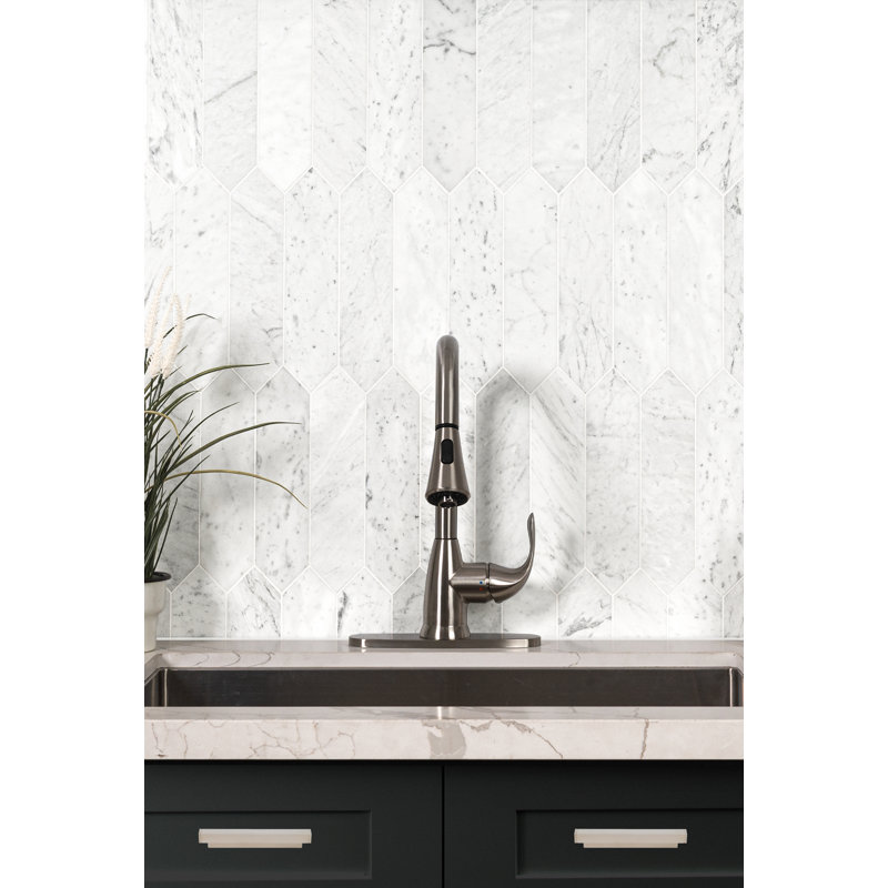 Carrara White Spire 11 in. x 12 in. Honed Marble Mosaic Floor and Wall Tile