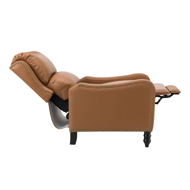 Annegreth Genuine Leather Recliner With Nailhead Trims, Caramel