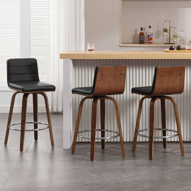 Mariea Swivel Upholstered Counter Stool, Counter Stool (26" Seat Height), Black