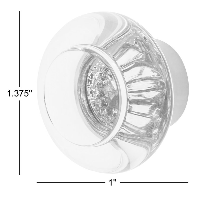 Round Clear Crystal 1 3/8" Cabinet Knob, Polished Brass