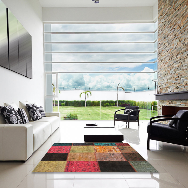 Tapis bleu/gris/rose zone contemporaine, Carré 7 pi