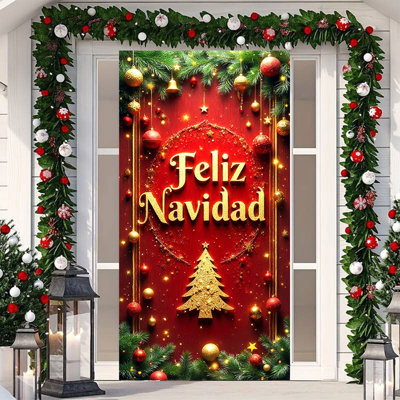 35 X 71 Inch Christmas Door Cover - Santa Claus Pattern - Christmas Day Door Decoration - Festival Party Decoration