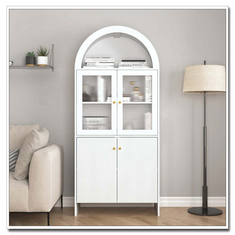 Arch Design Storage Cabinet With  LED Lighting, White