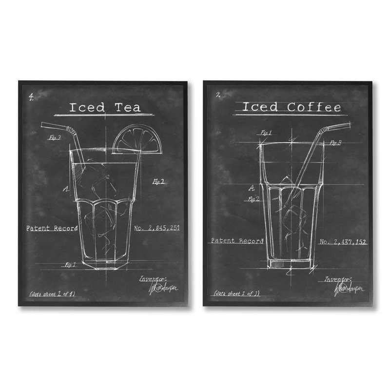 Schéma du café glacé et du thé par Ethan Harper - ensemble de 2 impressions sur bois, H 14 po x l 22 po x P 1,5 po
