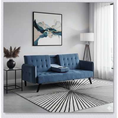 Canapé-lit convertible en velours de 72 pouces avec porte-gobelets, canapé-lit pliant capitonné pour futon pour petits espaces