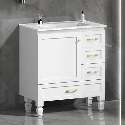 Meuble-lavabo 30 po. Armoire de rangement abondante - 1 porte à fermeture douce et 3 tiroirs