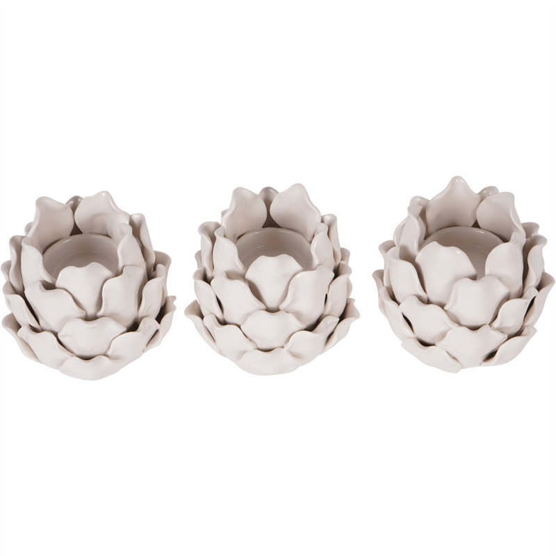 3 Piece Porcelain Tabletop Tealight Holders Set, Off White