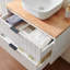 Meuble-lavabo mural 32 po à deux tiroirs, armoire blanche + plateau en bois massif naturel, lavabo carré en céramique, design minimaliste moderne