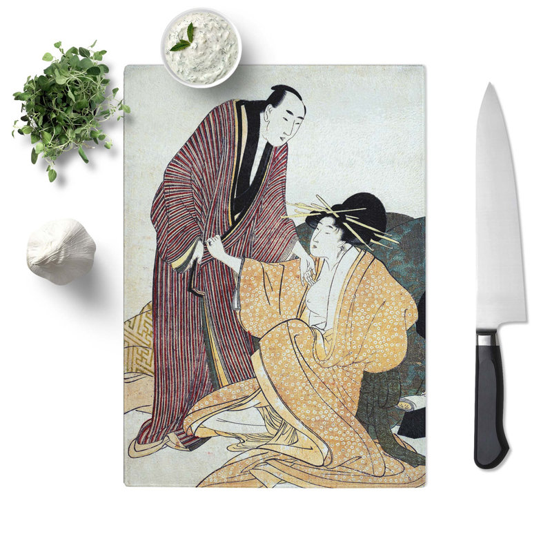 Tempered Glass Parting Lovers by Kitagawa Utamaro Chopping Board, 28.5 cm x 39 cm