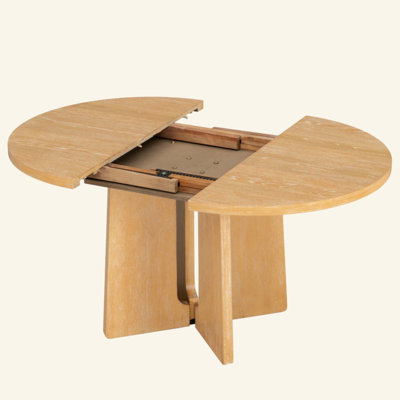 Round Dining Table, Extendable Kitchen Table with 16inch Removable Leaf for Dining Room, Living Room