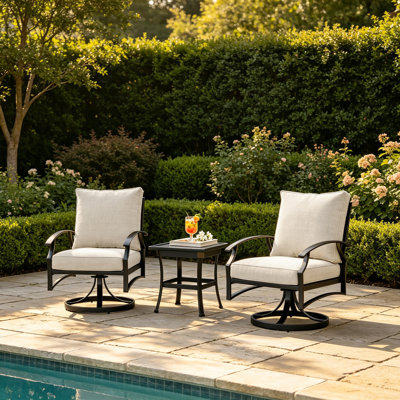 Nickita 3 Pieces Set Metal Outdoor Patio Furniture Swivel Chairs Set with Cushions